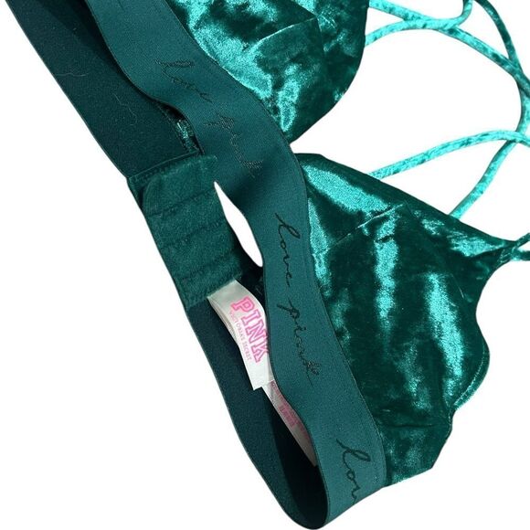 PINK Velvet Strappy Bralette | XS/XXS | Emerald Green | Trendy & Comfortable - Picture 4 of 7